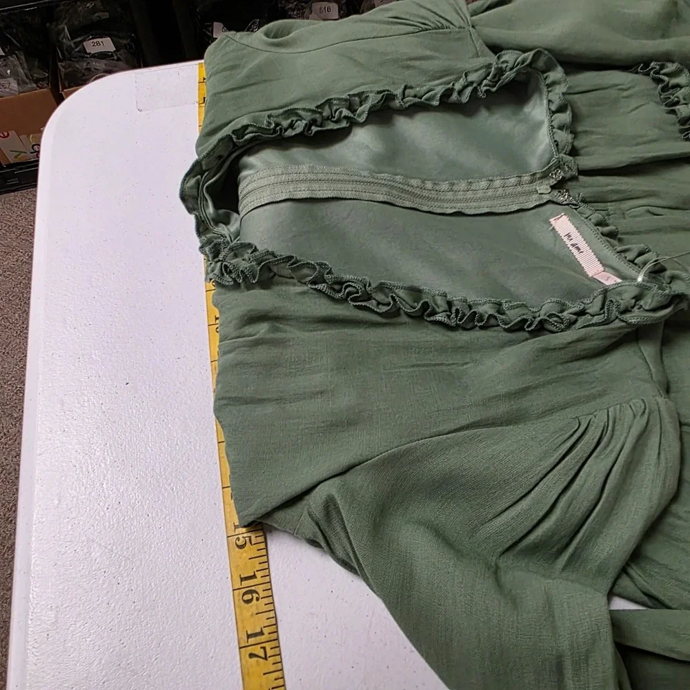 Green Ruffle Babydoll Dress Size S Forest Fairy Whimsical Bohemian Long Sleeve